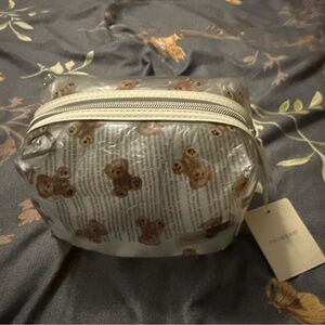 Primark Clear Cosmetic Bag with Teddy Bear Print and Cream Zip